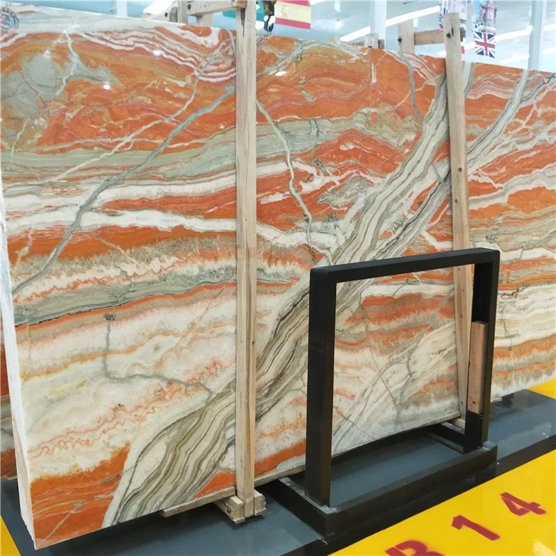 Beautiful Hot Sale Colour Rainbow Jade Red Onyx slab stone background wall panel tiles decoration wall marble stone book matched
