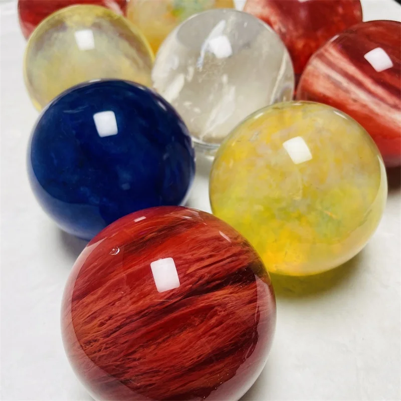 Hot Sale Polished Smelting Stone Ball Red White Blue and Yellow Smelt  Quartz Crystal Sphere for Fengshui Decoration