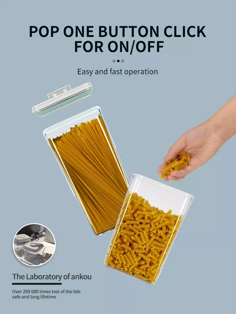 Square Tall Transparent Pop Up Push Button Vacuum Air Tight Plastic