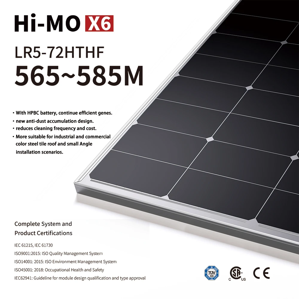 Longi Solar PV Module Price Hi-Mo6 Explorer High Efficiency 565W 570W 575W 580W 585W 182mmx182mm Cell Size 21.8%-22.6% manufacture