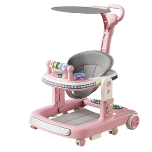 2026 Multifunctional 4 in 1 Baby Push Walker Trolley With Wheels and Seat & Canopy