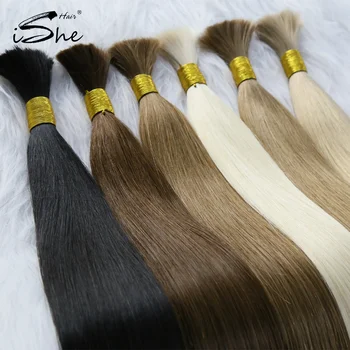 Ishe Wholesale 12a Natural Brazil Cuticle Aligned 100% Human Remy Hair Extensions Bulk Hair Braiding Hair