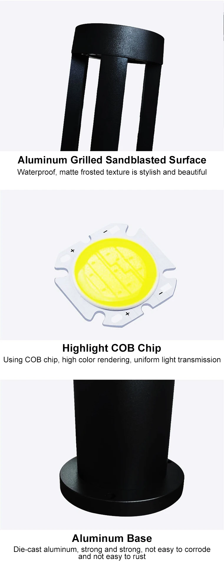 YOUWIN Outdoor Garden Park Decorative Aluminium Landscape Black Bollard Torch Standing Light Led Lawn Lamp Fixture