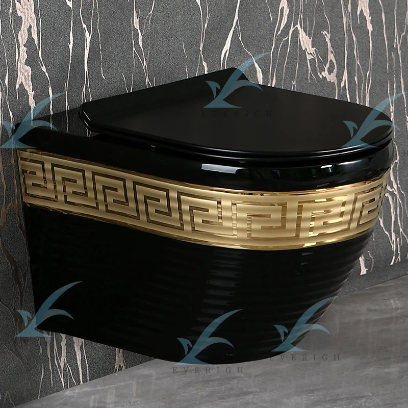 New Royal Design Luxury Black Gold Plated Toilet Bowl Gold Classical
