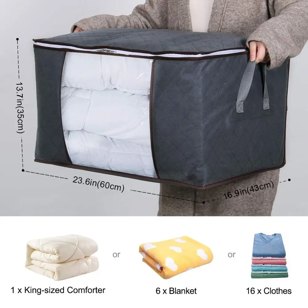 
 3 ярусные тканевые мешки для хранения 180 г, серый дышащий шкаф, органайзер, сумка с ручкой, прозрачное окно для одеяла, одеяла, одежды  