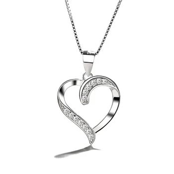 Trendy Charm Necklace Jewelry Heart Pendant 925 Sterling Silver Chain Necklace For Women Fashion Gift