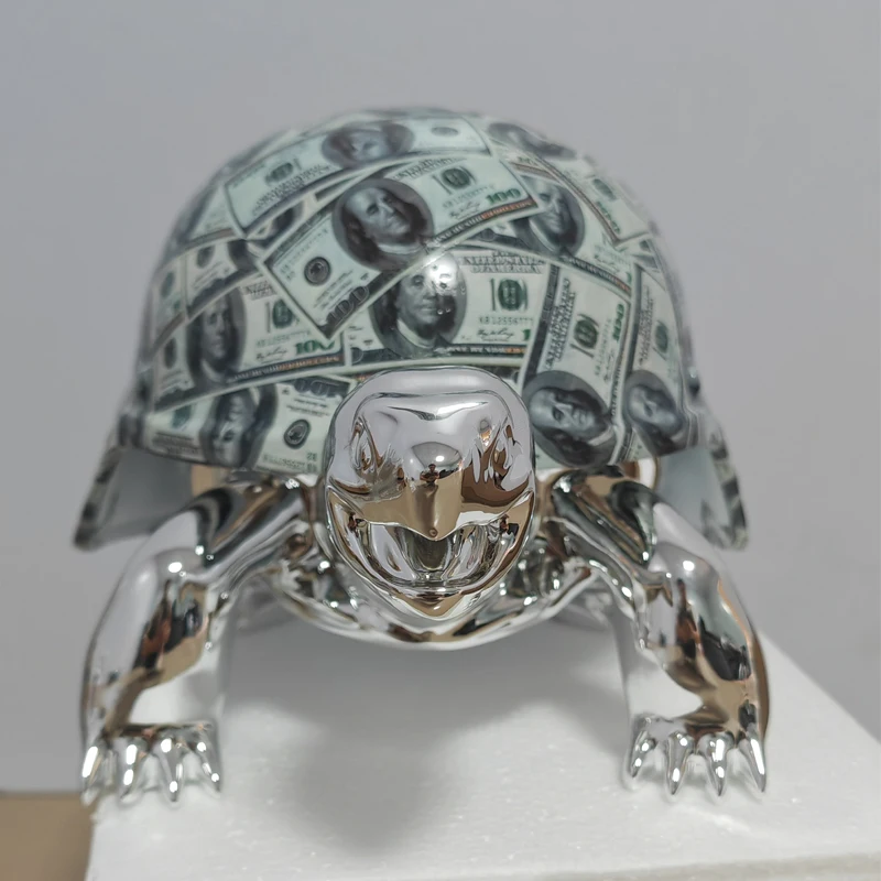 Customized Electroplating Coating Turtle Statue 40cm Resin Cartoon Tortoise Sculpture for Art Gallery Display