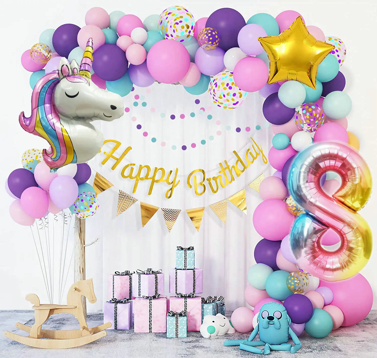 Kit Completo Decorazioni Unicorno Per Feste - Tovaglia, Palloncini, Stoviglie Per 16 Ospiti - Foto 6