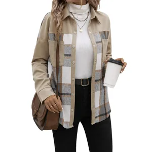 Casual retro pocket checkered patchwork shirt 2025 autumn new style women's cardigan shirt versatile light jacket