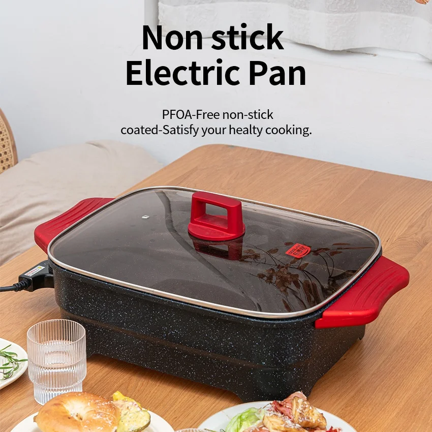 Household Electric Skillet Large Capacity Electric Frying Pan Food Grade Non Stick Coating Electric Pan Good Quality OEM ODM