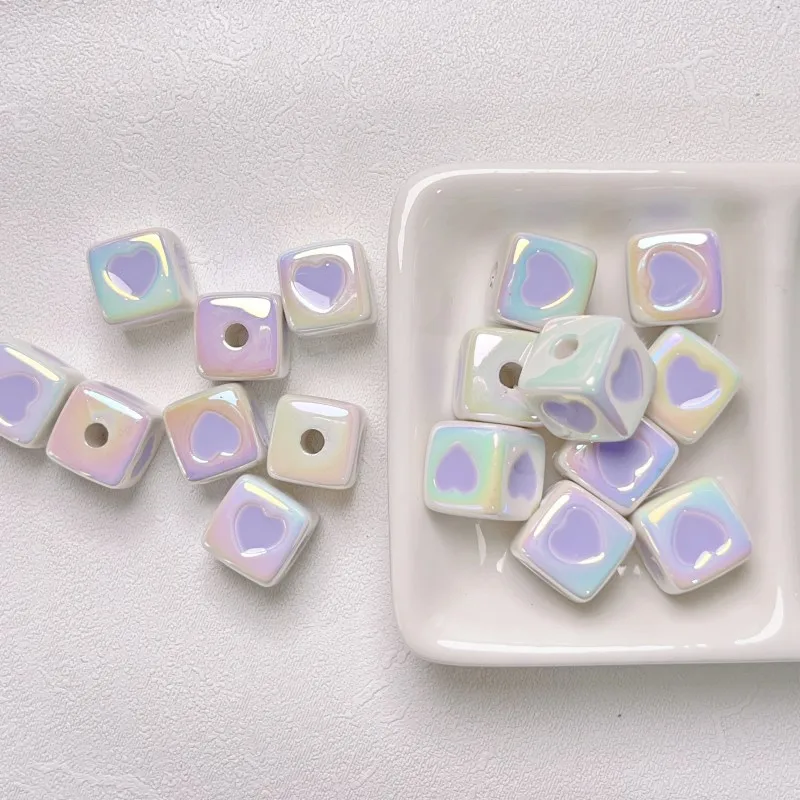Candy Colored Coated Heart Shape Square Cube Acrylic Beads for Mobile Phone Chain Making