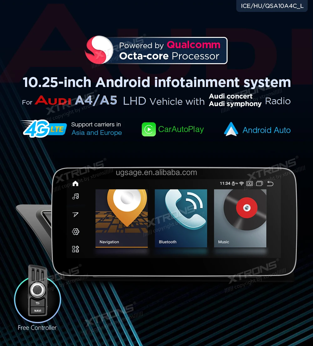 XTRONS 10.25 pulgadas IPS pantalla táctil coche estéreo Android 12 Octa  Core 4 GB RAM 64 GB ROM navegador GPS compatible con Android Auto WiFi DVR