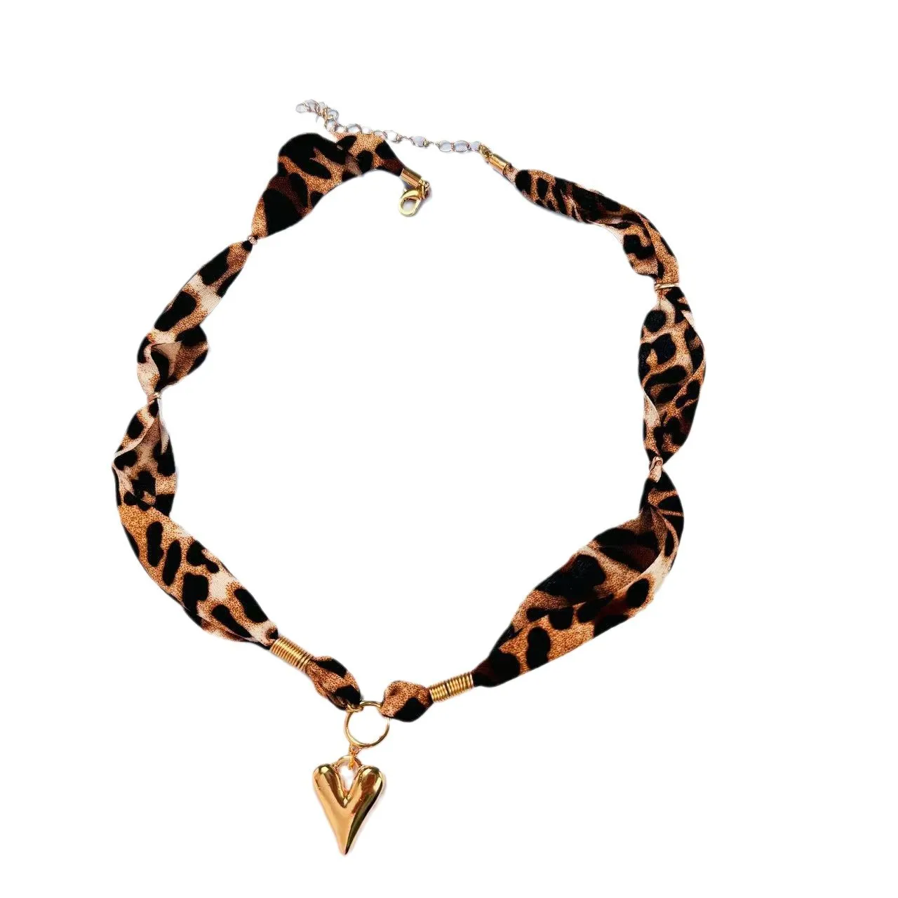 Layered Necklace European and American Retro Leopard Peach Heart Gold Plated Sweater Chain Jewelry Temperament Classic