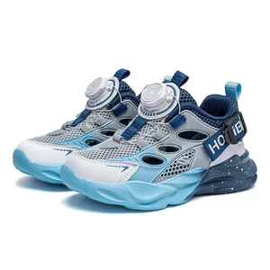 Trendy Soft Sole Hollow Button Breathable Casual Sneakers Single Mesh Summer Sports Shoes for Boys and Girls