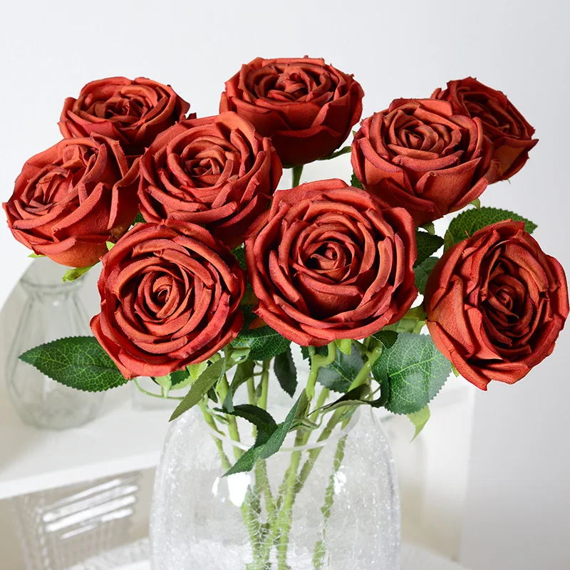 High-End Princess Rolled Silk Artificial Rose Flower Home Restaurant Living Room Flower Decoration Artificial Flower