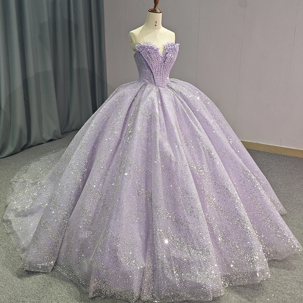 Glitter Lavender Sweetheart Shiny Quinceanera Dresses Ball Gown Beads  Appliques Crystal Sweet 16 Dresses Dy6786