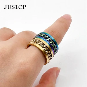 Men's Stainless Steel Gold Silver PVD Waterproof Fidget Spinners Rotatable Fingertip Gyros Ring Fashion Jewelry