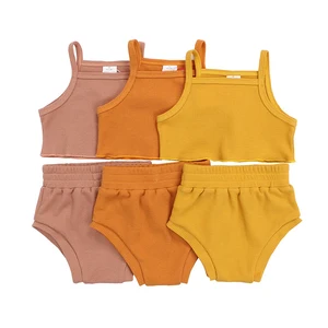 Wholesale Boutique Baby Clothes Solid Romper Top Long Pink Pants Baby Girls Outfits Ribbed Baby Sets