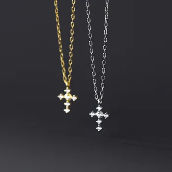 fashion jewelry minimalist 925 sterling silver small necklaces simple cross diamond gold plated necklaces for women