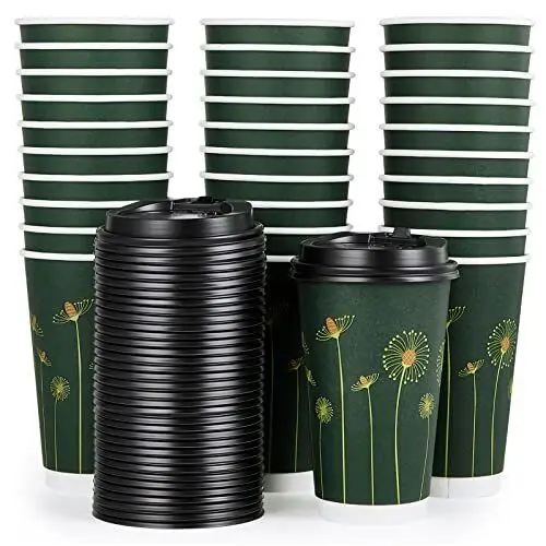 Eco-friendly food grade paper Insulated Rippled Double Wall Paper Hot Coffee Cups With Lids for beverage usage