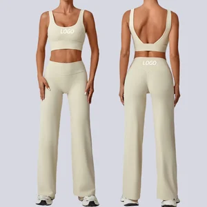 Women New Double Shoulder Strap Bra Straight Leg Pants Yoga Set Fitness Wear Winter Outdoor Running Sports Set Activewear