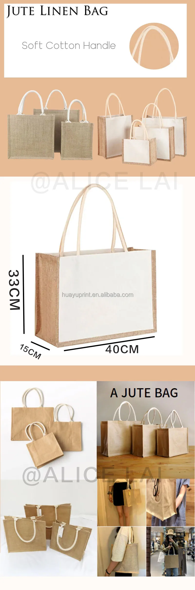 Reusable Natural Personalized Organic Natural Foldable Drawing Canvas Beach Shopping Tote  Bag With Jute Material details
