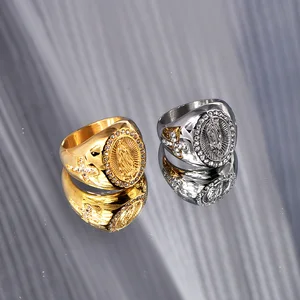 European US Men's Stainless Steel Gold Plated Shell HIPHOP Fashion Ring New Hip Hop Design Cross-Border Jewelry Third Party