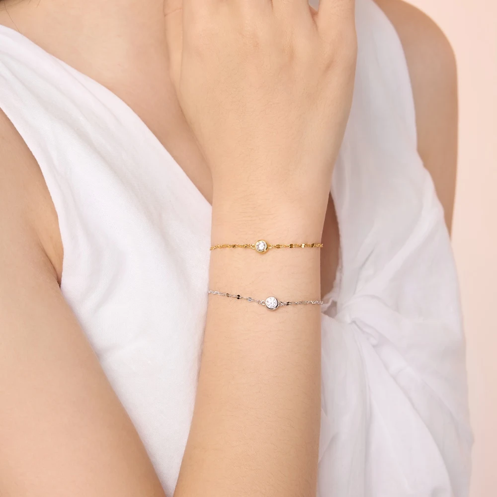 KAKODIY Exquisite Simple Design Jewelry 925 Sterling Silver Rhodium Plated 18K Gold Plated Lip Chain Round 5A Zirconia Pendant Bracelet Women detail 4