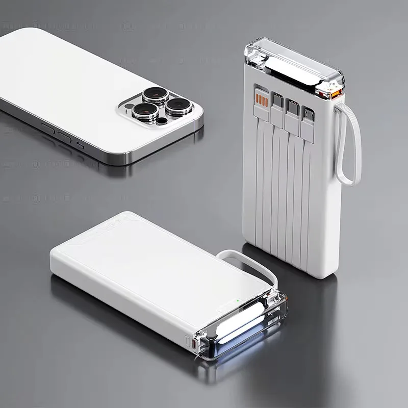 Power Bank 10000mAh Built-in 4 Cables 10W Multi-port PowerBank Lanyard Design Black White Blue Yellow Portable Charger PB215