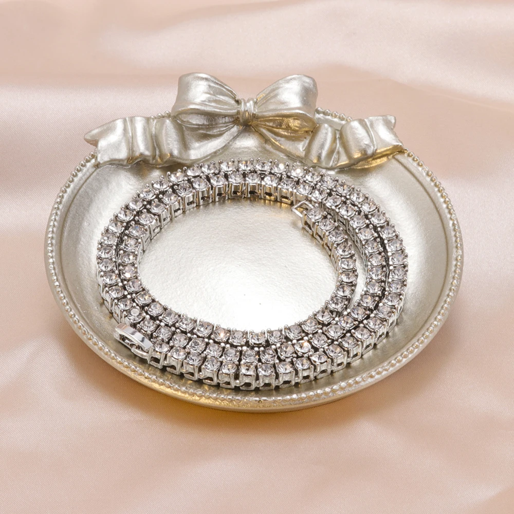 Catena Da Tennis E Bracciale Placcati In Oro Ghiacciato (4 Mm