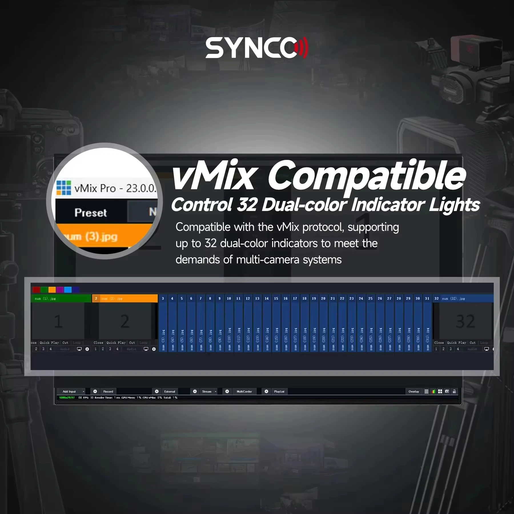 Synco CE3 Wireless Tally Light for Camera Broadcast Switcher