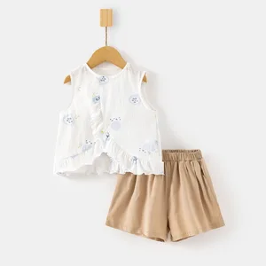 Muslin Cotton Baby Clothing Sets Ultra-Thin Crinkle Homewear Casual T-Shirt Loose Shorts Toddler Girls Cartoon Pattern OEKO-TEX