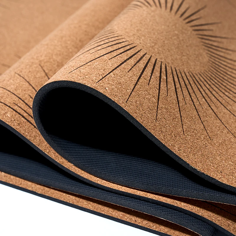 Cork Natural Rubber Anti Slip Mat Posture Line Design Solid Color Professional Grade Exercise Mat Gym Quality Yoga Mats