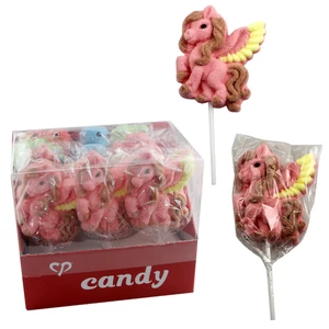 Hot Selling Cartoon Horse Shape Fruit Flavor Marshmallow Lollipop Candy