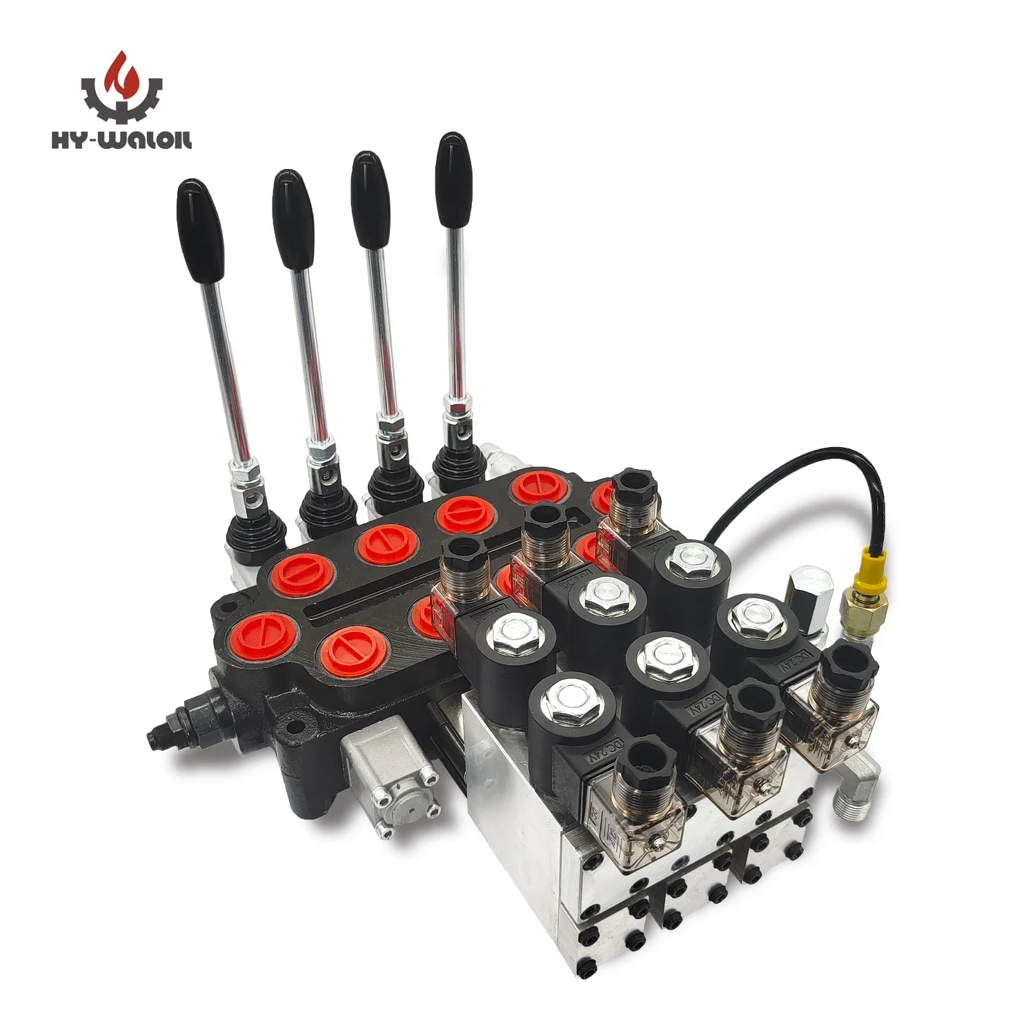 Remote Monoblock Hydraulic Valve Block Flow Regulator 4 Spool Electric