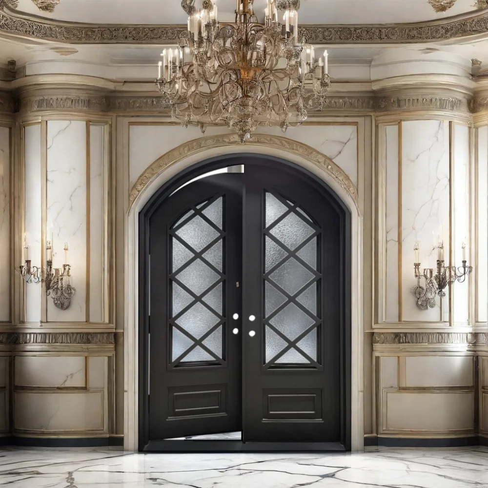 Luxury Modern Sliding Entry Door Customized Wrought Iron French Style ...