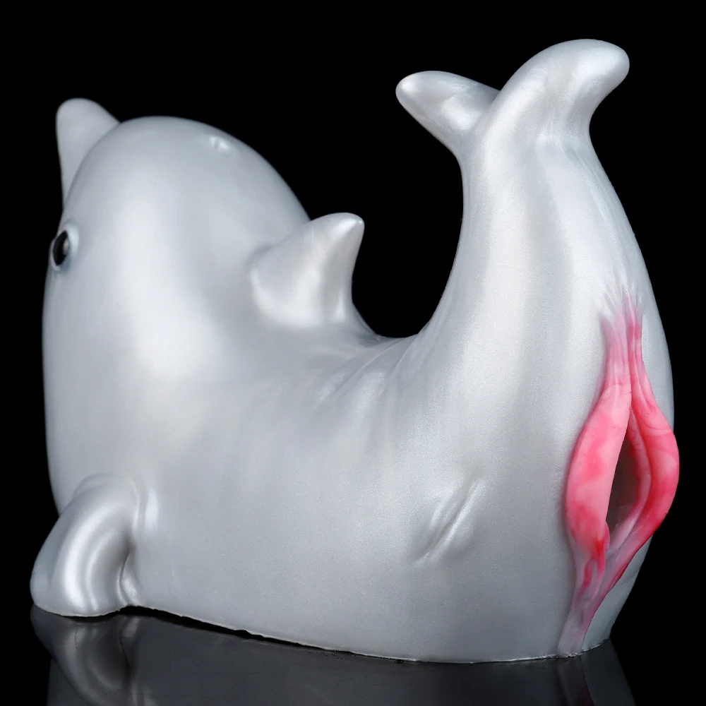 GEEBA Dual Channel Pocket Pussy Silicone Dolphin Pussy Animal Shaped Male Masturbator Penis Massager Fantasy Vagina for Men