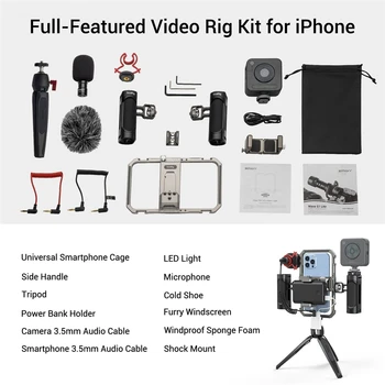 SmallRig Universal Video Kit for iPhone SmartPhone Vlogging and Live Streaming Cage Set with Microphone Light Tripod Side detail image