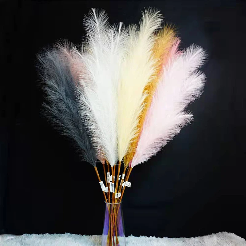 product hot sell large artificial silk natural dried pampas grass white dried long natural flower small fluffy pampas grass bouquet-54