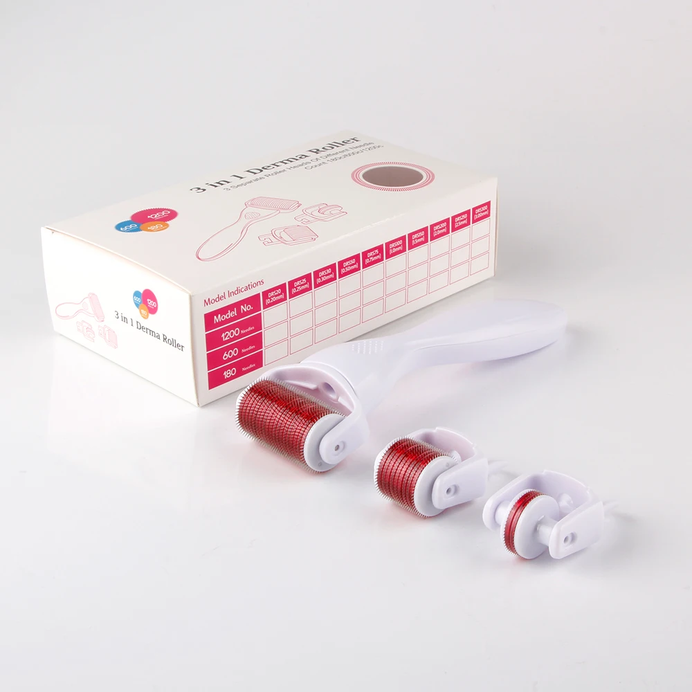 3 в 1, титановый микро-игольчатый ролик для кожи, 180, 600, 1200