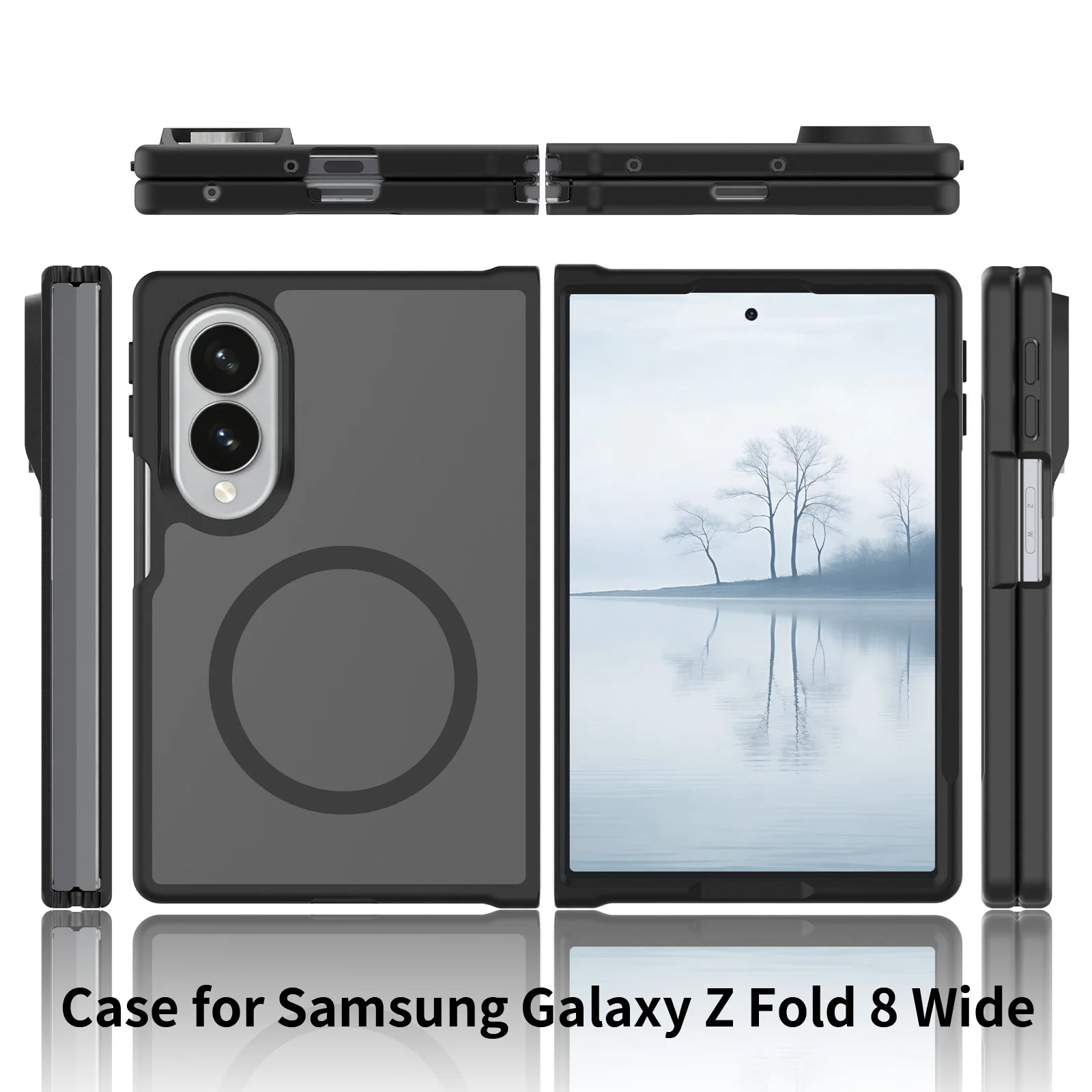 Custom Logo Matte Transparent Phone Case for Samsung Galaxy Z Fold 8 Wide TPU PC Magnetic Ring Wireless Charge Clear Phone Cover