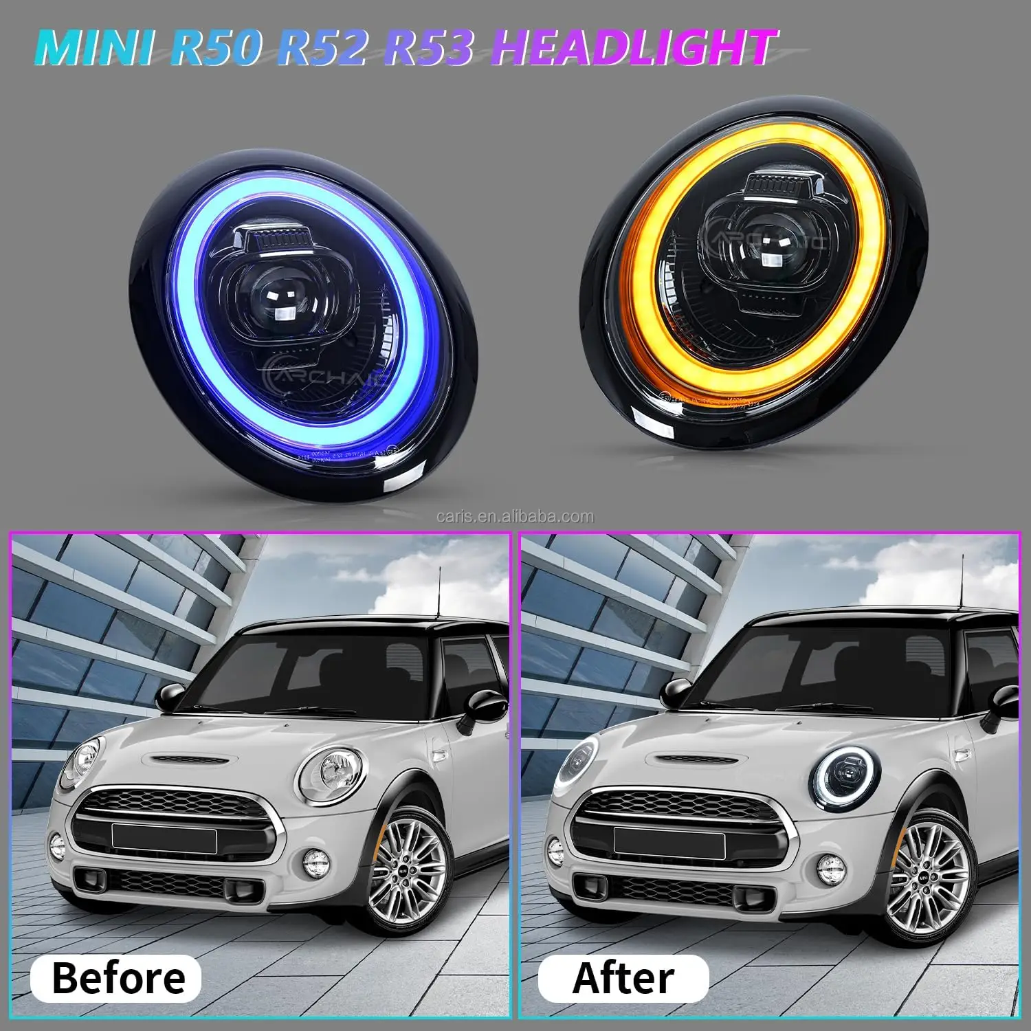 Mini R50 Headlights Archaic LED R50 JCW Headlight for 2002-2006 Mini Cooper R50 R53 R52 ...