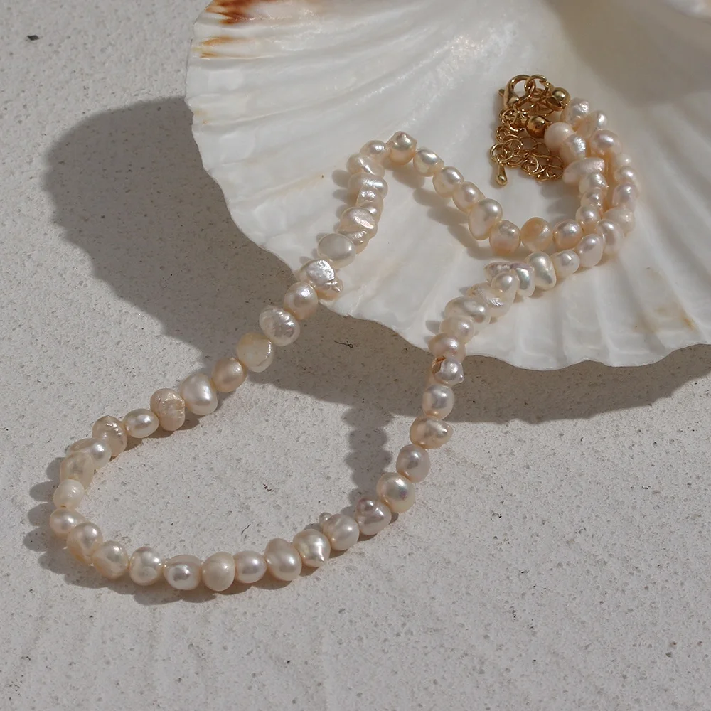 Collana Con Ciondolo In Perle Keshi Naturali Bianche 17-25mm – Argento Placcato Oro, Fatto A Mano