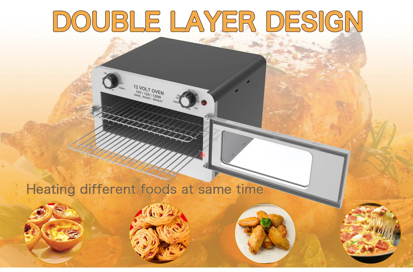 Stainless Steel 12v Battery Powered Portable Travel Oven,12 Volt