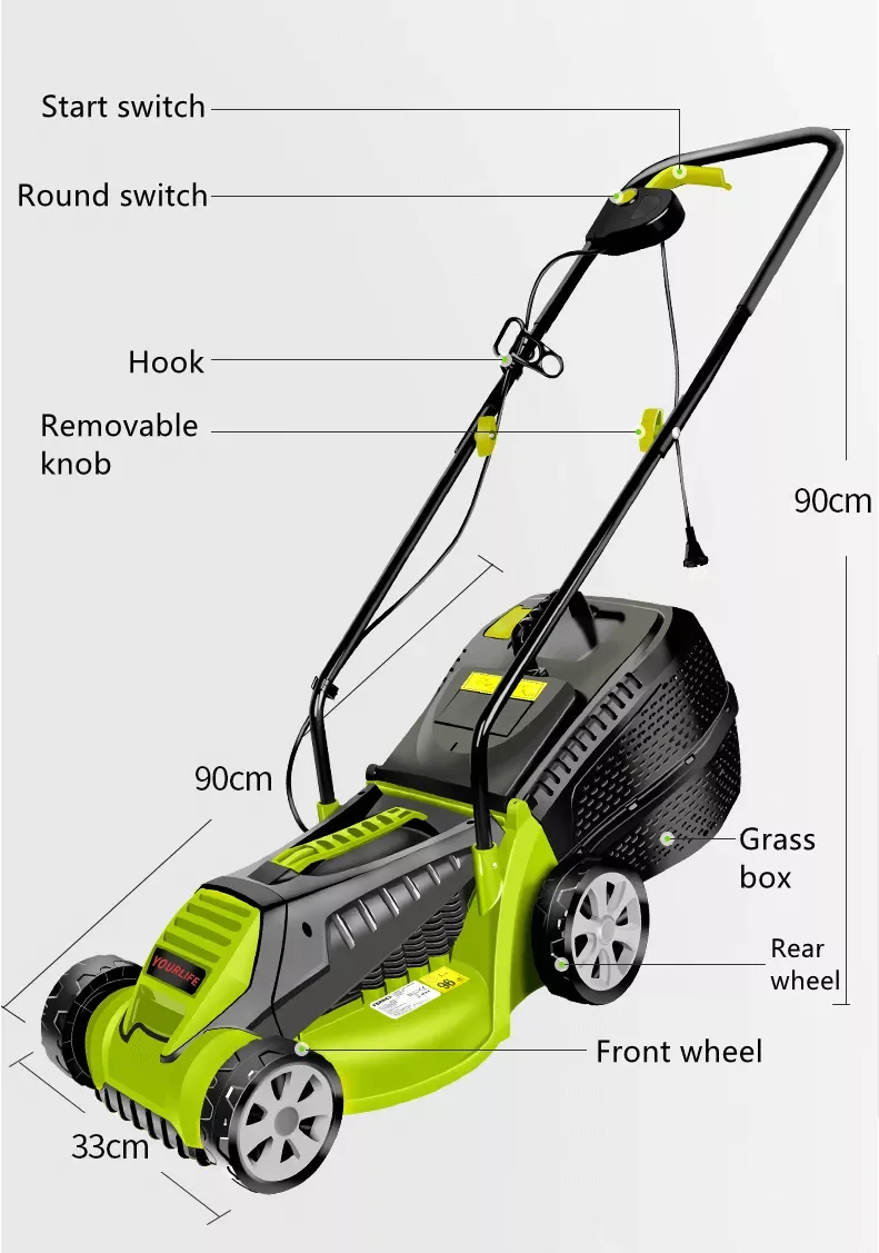 1600w Rotary Electric Lawnmower Walk-behind Electric Lawn Mower For ...