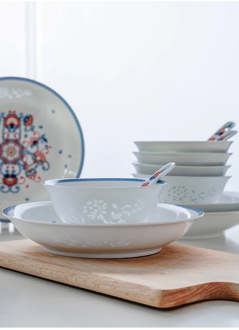 Jingdezhen Linglong High-End Ceramic Tableware Set Single Chinese Rice Bowl and Dish Premium Bowl Dishware for Household Use details