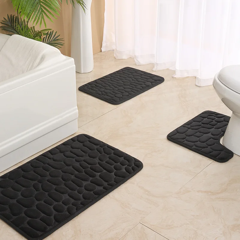 New Arrival Goethite Pattern Soft Three-Piece Set U Shape Anti-slip Super Absorbent Bath Mat for Toilet Bathtub Edge factory