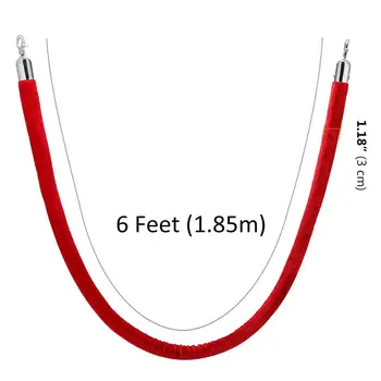 4 pieces of red velvet, 6-foot velvet hanging pillar rope, crowd control rope barrier with silver plated hook