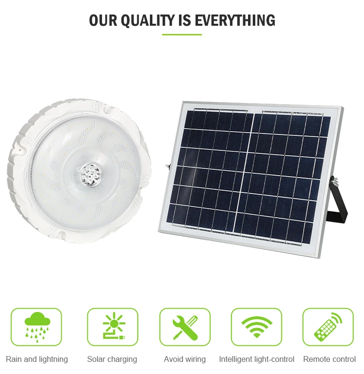 Intelligent Ip66 Waterproof ABS Motion Sensor Remote Control 50w 100w 200w LED Solar Ceiling Light