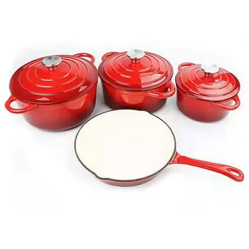 Customized  4-Piece Enameled Cast Iron Dutch Oven Set -3 Pots + Skillet for Camping & Kitchen | Color/Logo Personalization